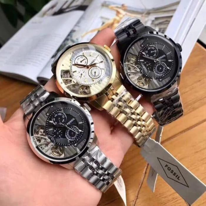 Fossil Townsman Mechanical Black Dial Black Steel Strap Watch for Men - ME1136