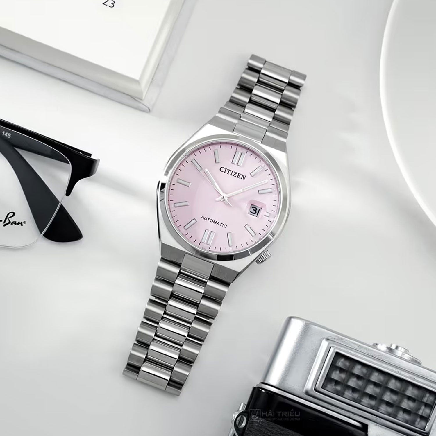 Citizen x Pantone Automatic Dreamy Pink Dial Silver Steel Strap Watch For Men - NJ0158-89X