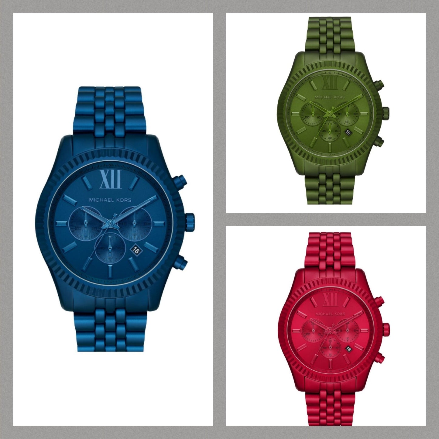 Michael Kors Lexington Chronograph Green Dial Green Steel Strap Watch For Men - MK8790