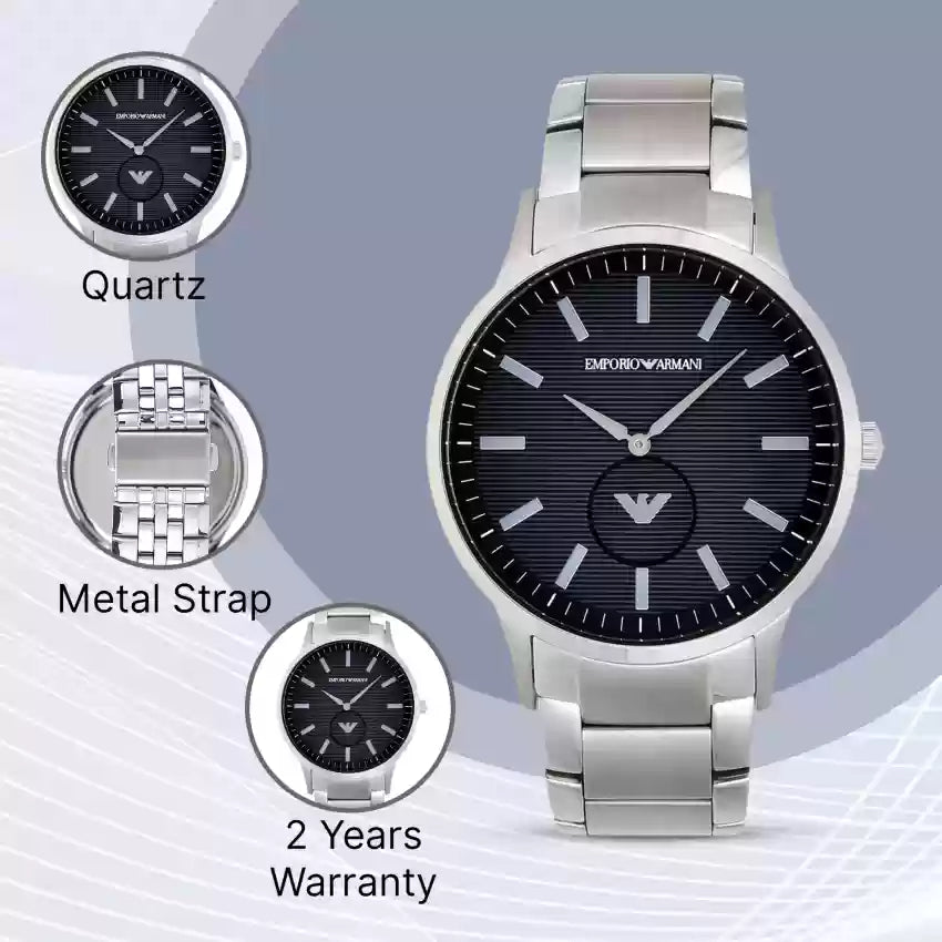 Emporio Armani Renato Quartz Black Dial Silver Steel Strap Watch For Men - AR11118