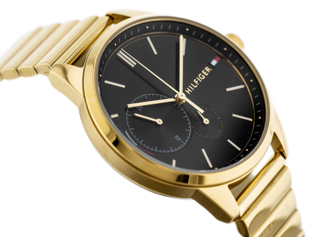 Tommy Hilfiger Brooke Black Dial Gold Steel Strap Watch for Women - 1782019