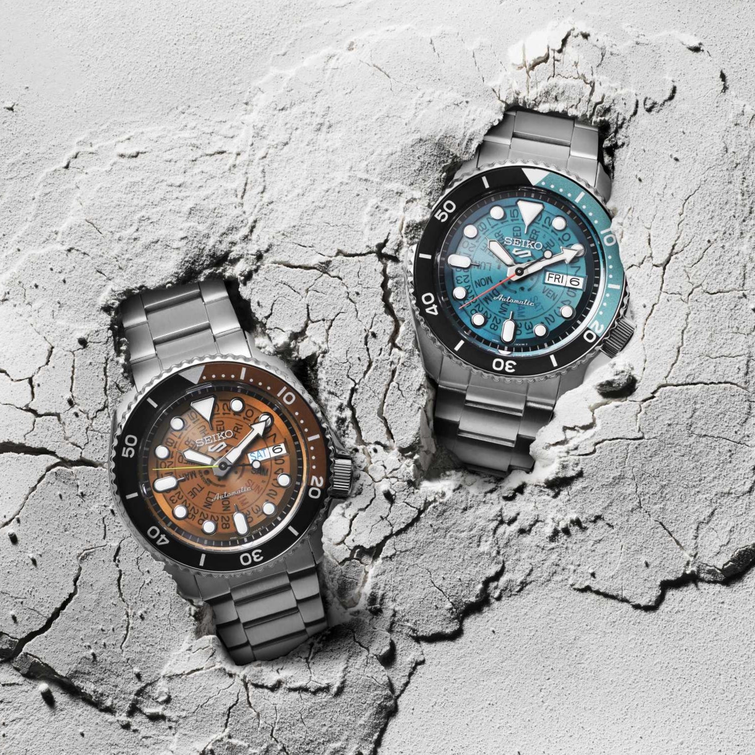 Seiko 5 Sports SKX Skeleton Green Dial Silver Steel Strap Watch For Men - SRPJ45K1