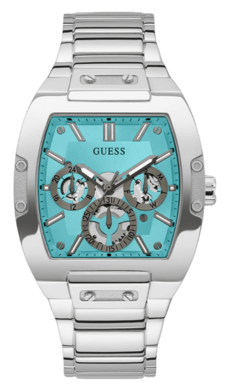 Guess Phoenix Multi Function Aqua Blue Dial Silver Steel Strap Watch for Men - GW0456G4