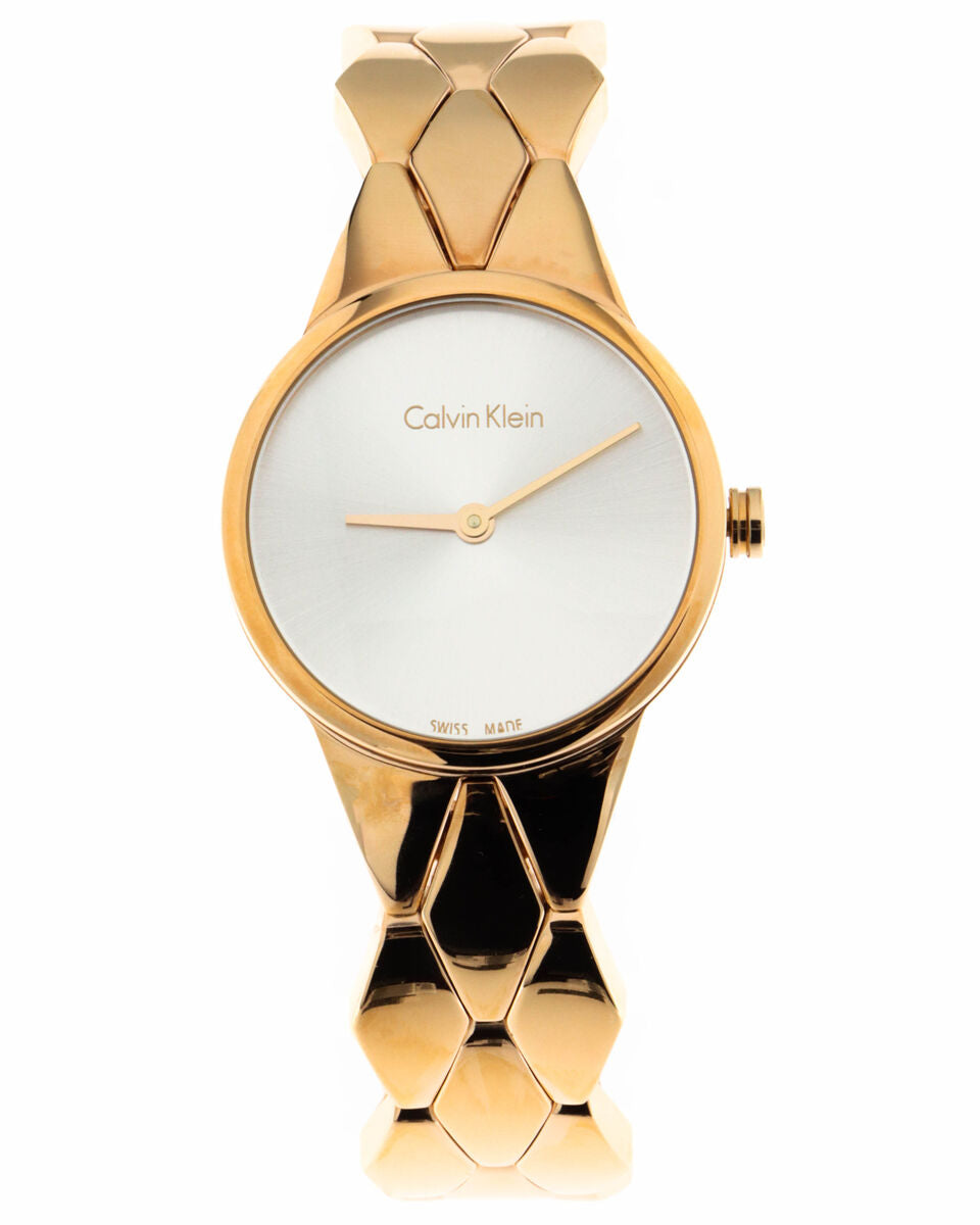 Calvin Klein Snake Silver Dial Rose Gold Steel Strap Watch For Women - K6E23646
