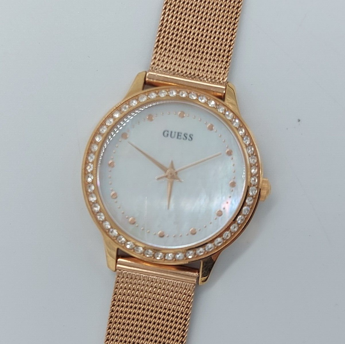 Guess Chelsea Mother of Pearl White Dial Rose Gold Mesh Strap Watch For Women - W0647L2