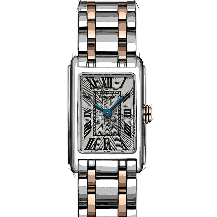 Longines Dolcevita 18K Gold Silver Dial Two Tone Steel Strap Watch for Women - L5.258.5.71.7