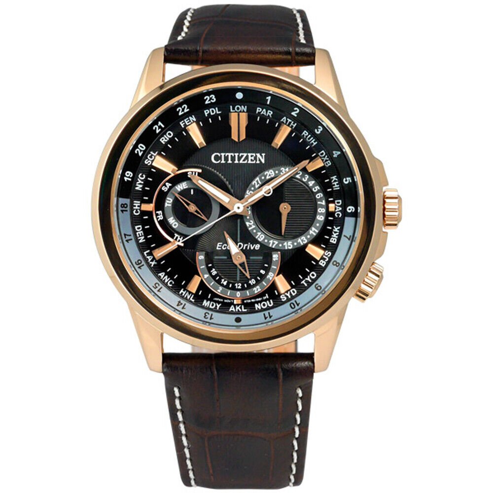 Citizen Eco Drive Calendrier Black Dial Brown Leather StrapWatch For Men - BU2023-12E