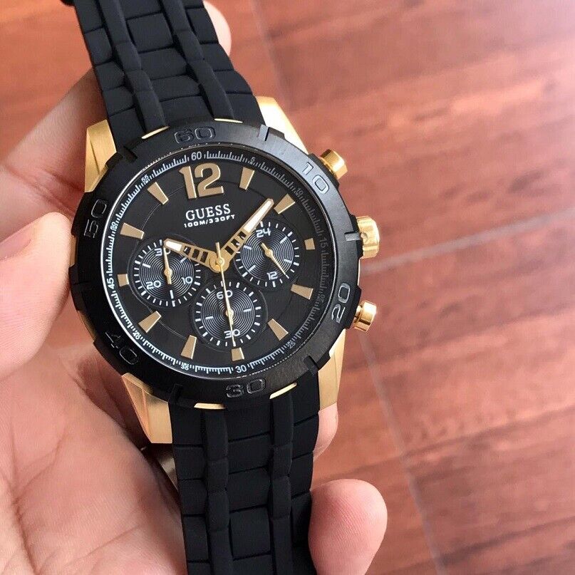 Guess Caliber Chronograph Black Dial Black Rubber Strap Watch for Men - W0864G2