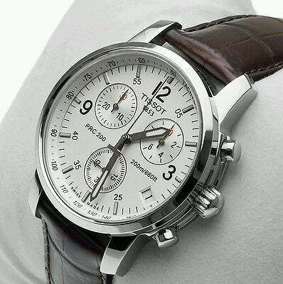Tissot T Race PRC 200 Chronograph White Dial Brown Leather Strap Watch for Men - T17.1.516.32