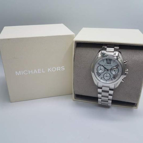 Michael Kors Bradshaw Chronograph Silver Dial Silver Steel Strap Watch for Women - MK6174