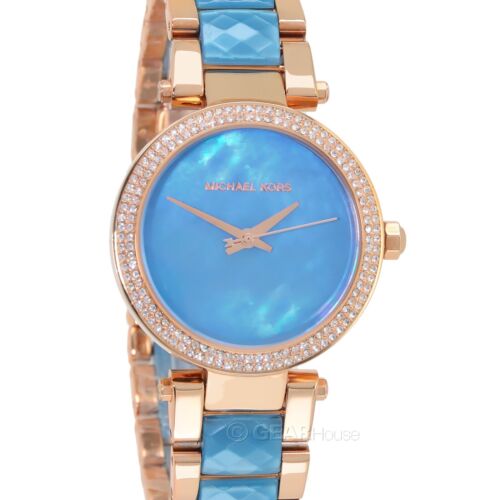 Michael Kors Parker Blue Mother of Pearl Dial Two Tone Steel Strap Watch for Women - MK6491