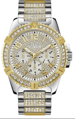 Guess Frontier Chronograph Crystals Silver Dial Two Tone Steel Strap Watch for Men - W0799G4