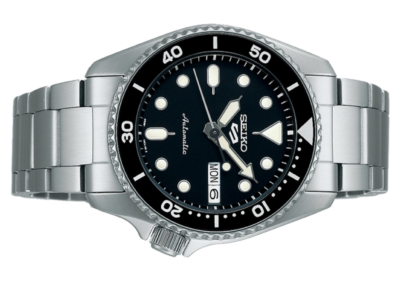 Seiko 5 Sports SKX Automatic Black Dial Silver Steel Strap Watch For Men - SRPK29K1