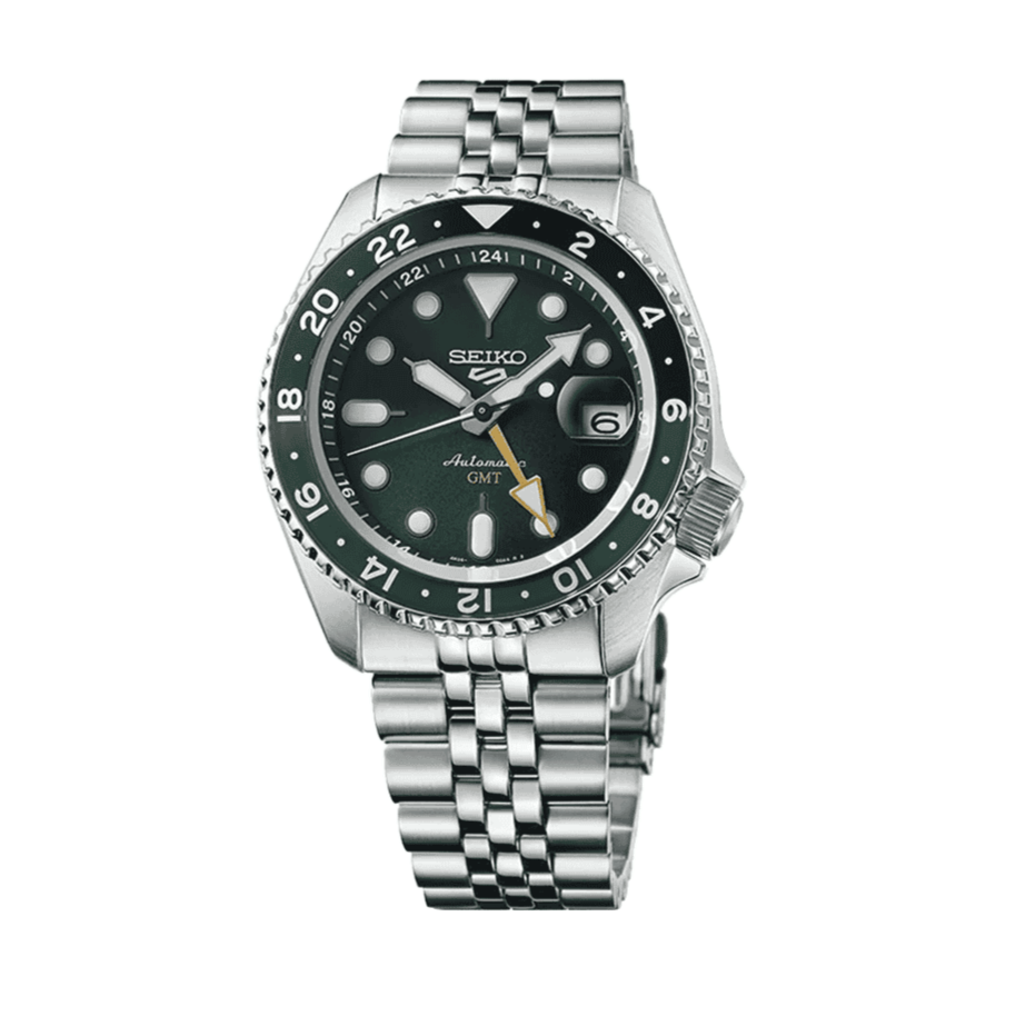Seiko 5 Sports SKX GMT Automatic Green Dial Silver Steel Strap Watch For Men - SSK035K1