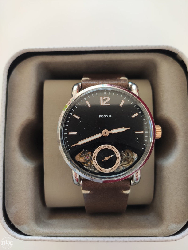 Fossil The Commuter Twist Black Dial Brown Leather Strap Watch for Men - ME1165