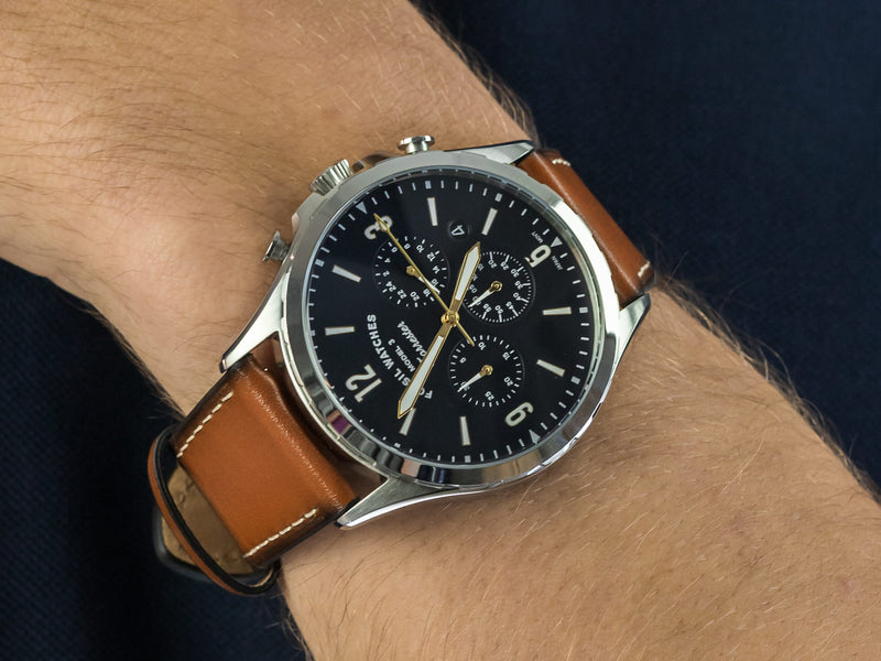 Fossil Forrester Chronograph Blue Dial Brown Leather Strap Watch for Men - S5607