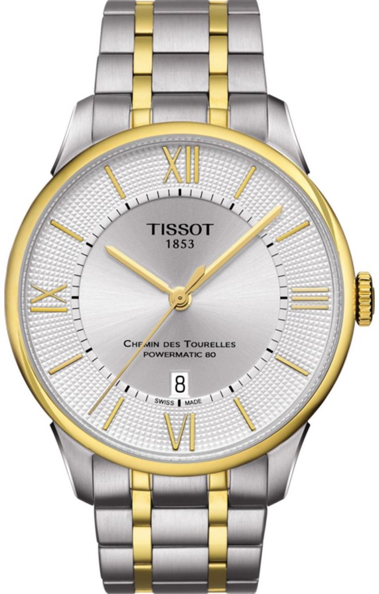 Tissot Chemin Des Tourelles Powermatic 80 Silver Dial Two Tone Steel Strap Watch For Men - T099.407.22.038.00