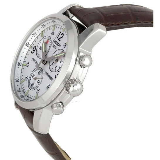 Tissot T Race PRC 200 Chronograph White Dial Brown Leather Strap Watch for Men - T17.1.516.32