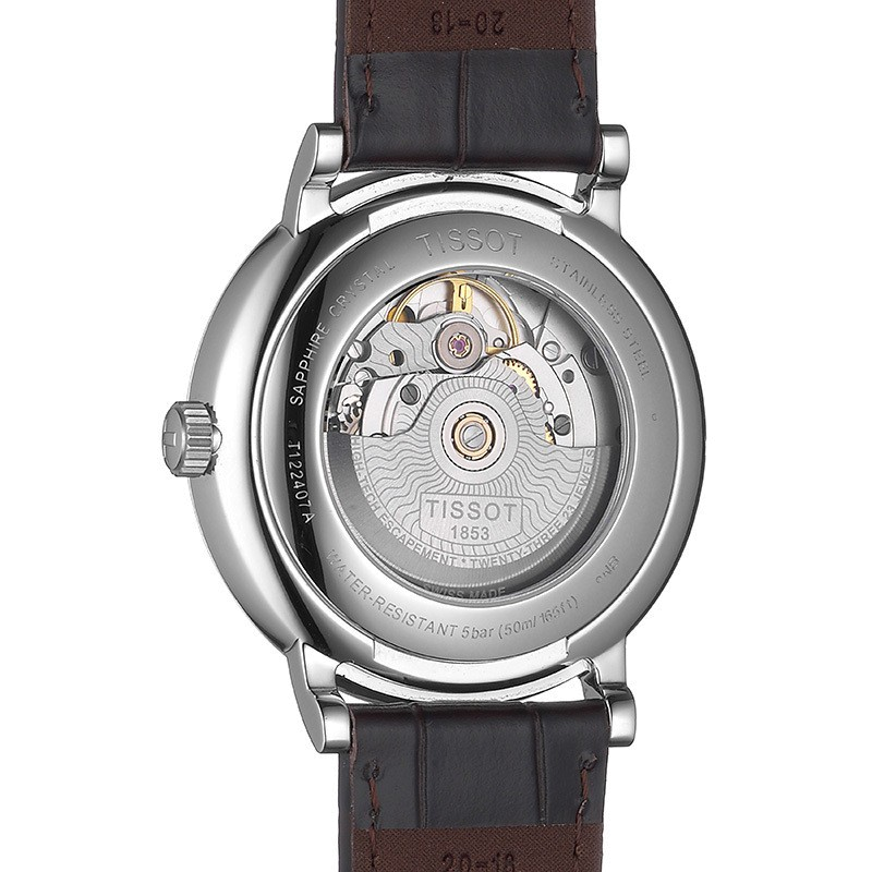 Tissot T-Classic Powermatic 80 Silver Dial Brown Leather Strap Watch For Men - T122.407.16.031.00