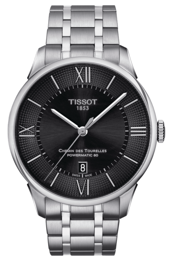 Tissot Chemin Des Tourelles Powermatic 80 Black Dial Silver Steel Strap Watch For Men - T099.407.11.058.00