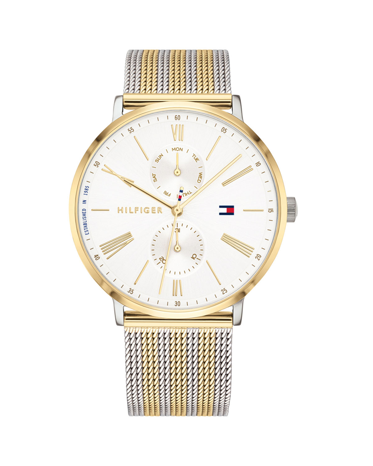 Tommy Hilfiger Jenna Quartz White Dial Two Tone Mesh Bracelet Watch for Women - 1782074