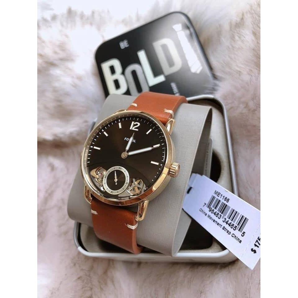 Fossil The Commuter Twist Black Dial Brown Leather Strap Watch for Men - ME1166