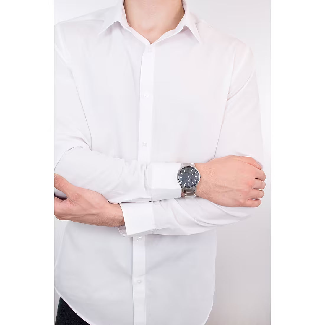Emporio Armani Renato Quartz Black Dial Silver Steel Strap Watch For Men - AR11118