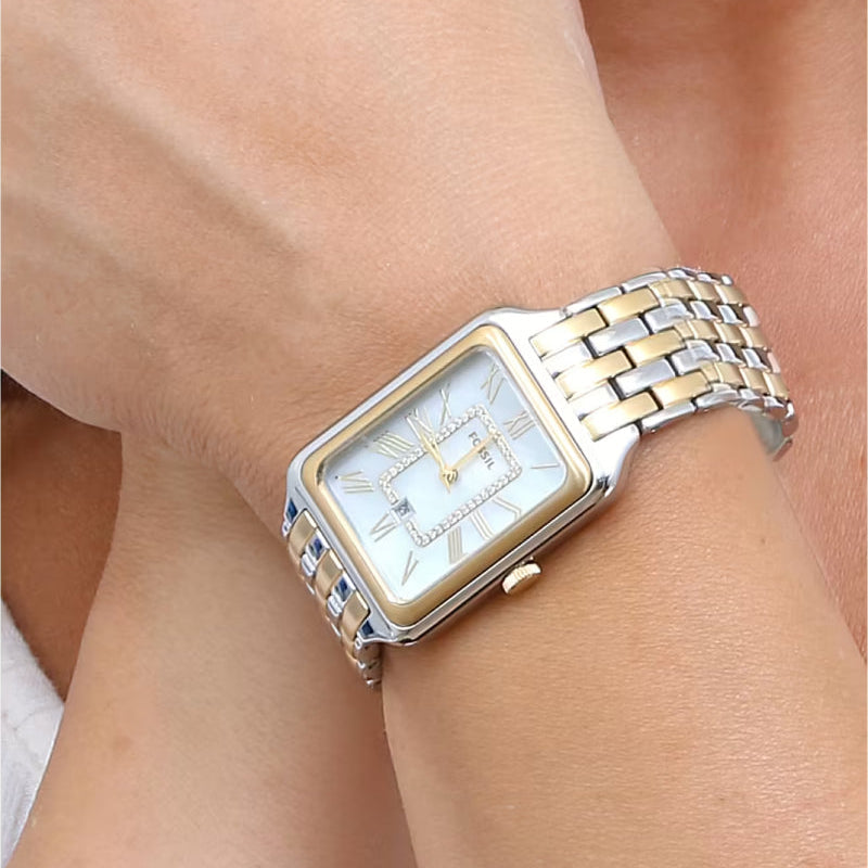 Fossil Raquel Three Hand Mother of Pearl Dial Two Tone Steel Strap Watch For Women - ES5305