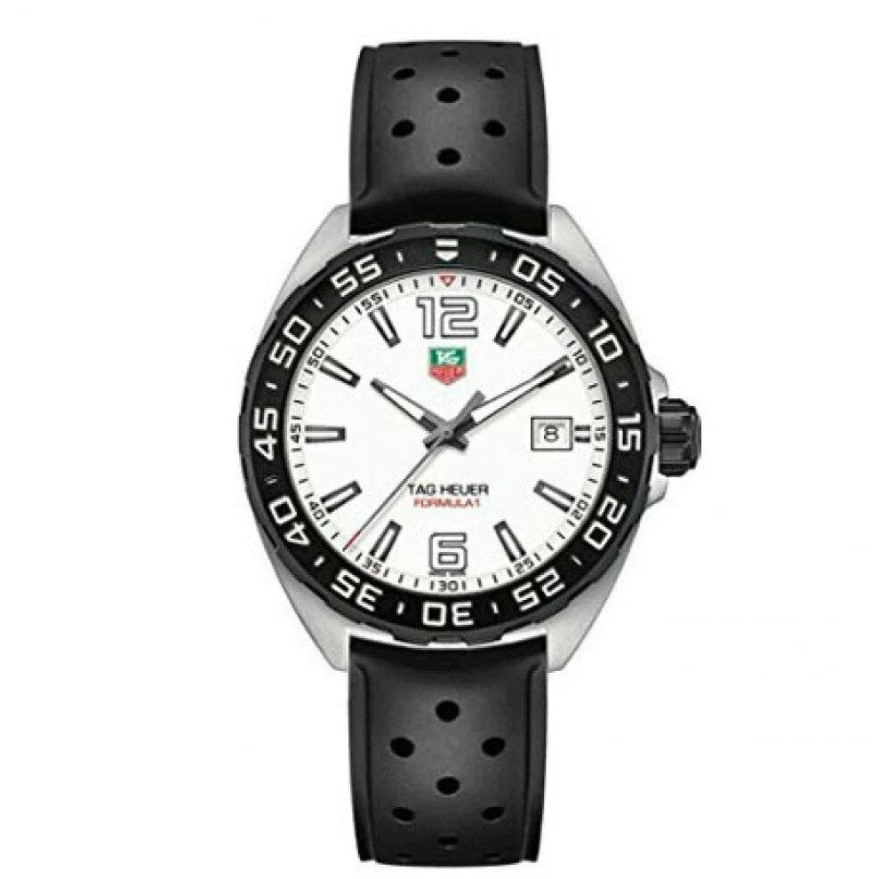 Tag Heuer Formula 1 Quartz White Dial Black Rubber Strap Watch for Men - WAZ1111.FT8023