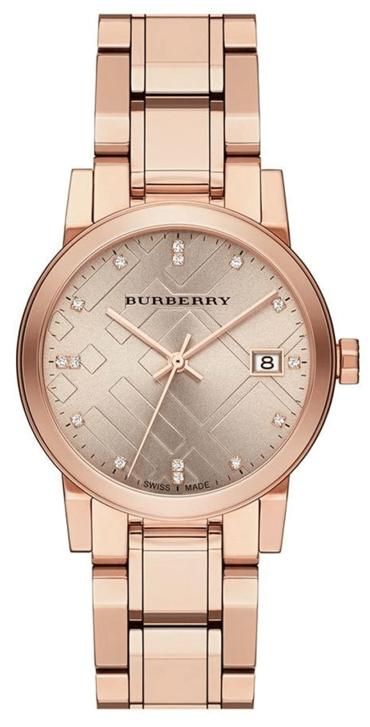 Burberry The City Diamonds Rose Gold Dial Rose Gold Steel Strap Watch for Women - BU9126