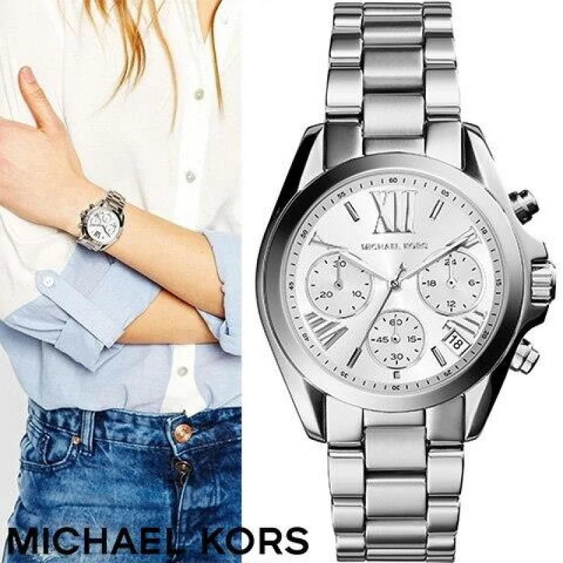 Michael Kors Bradshaw Chronograph Silver Dial Silver Steel Strap Watch for Women - MK6174