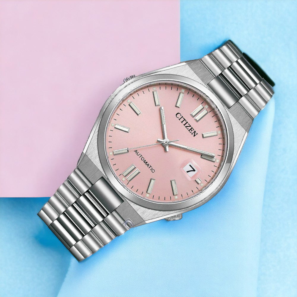 Citizen x Pantone Automatic Dreamy Pink Dial Silver Steel Strap Watch For Men - NJ0158-89X