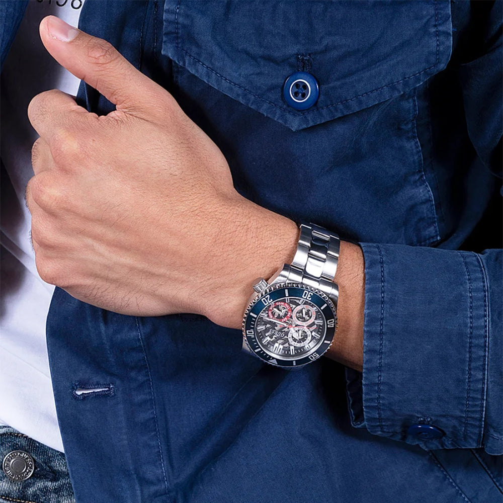 Guess Axle Multifunction Black Dial Silver Steel Strap Watch For Men - GW0488G1