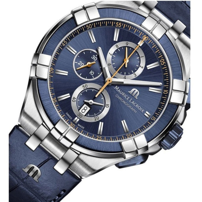 Maurice Lacroix Aikon Chronograph Blue Dial Blue Leather Strap Watch For Men - AI1018-SS001-432-4