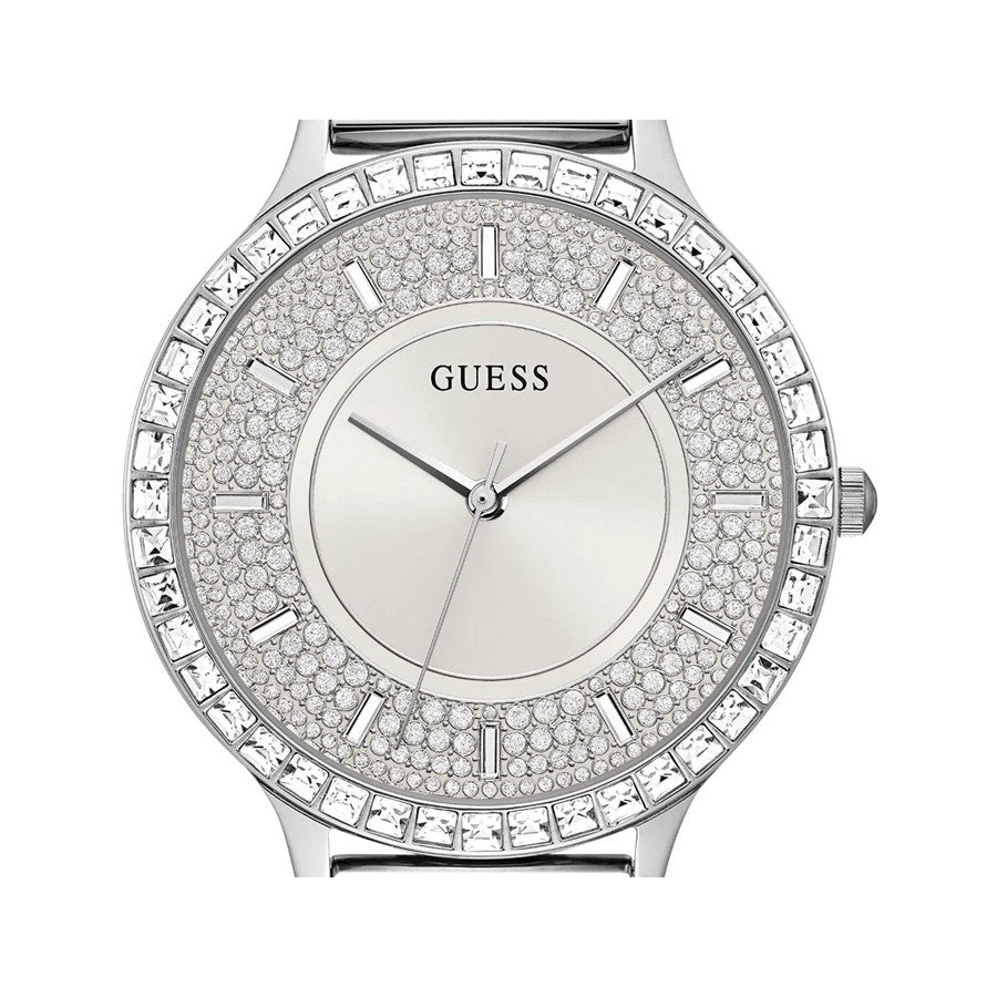 Guess Soiree Diamonds Silver Dial Silver Mesh Bracelet Watch for Women - GW0402L1