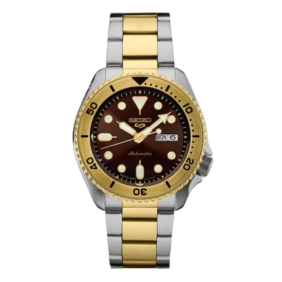 Seiko 5 Sports Automatic Brown Dial Two Tone Steel Strap Watch For Men - SRPK24