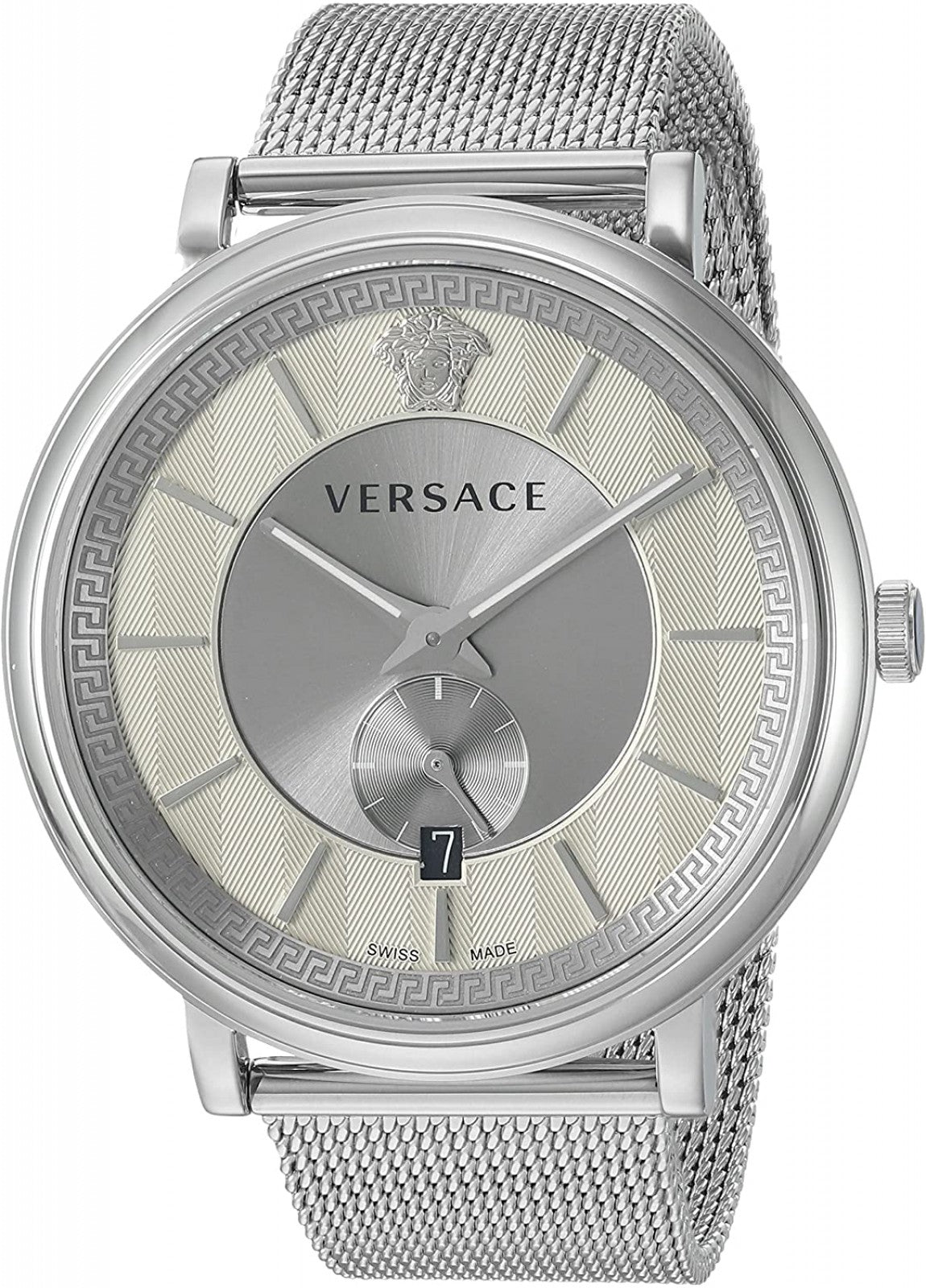 Versace V-Circle Silver Dial Silver Mesh Bracelet Watch for Men - VBQ060017