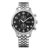 Hugo Boss Aeroliner Chronograph Black Dial Silver Steel Strap Watch For Men - 1512446