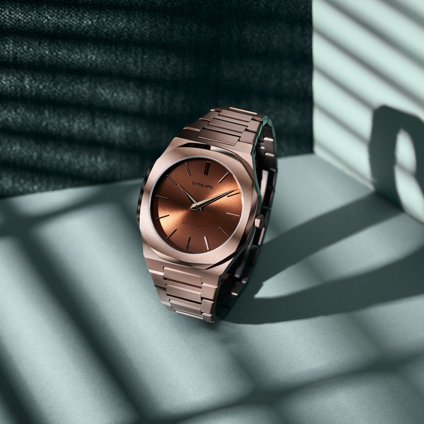 D1 Milano Ultra Thin Brown Dial Gold Steel Strap Watch for Men - D1-UTBJ13