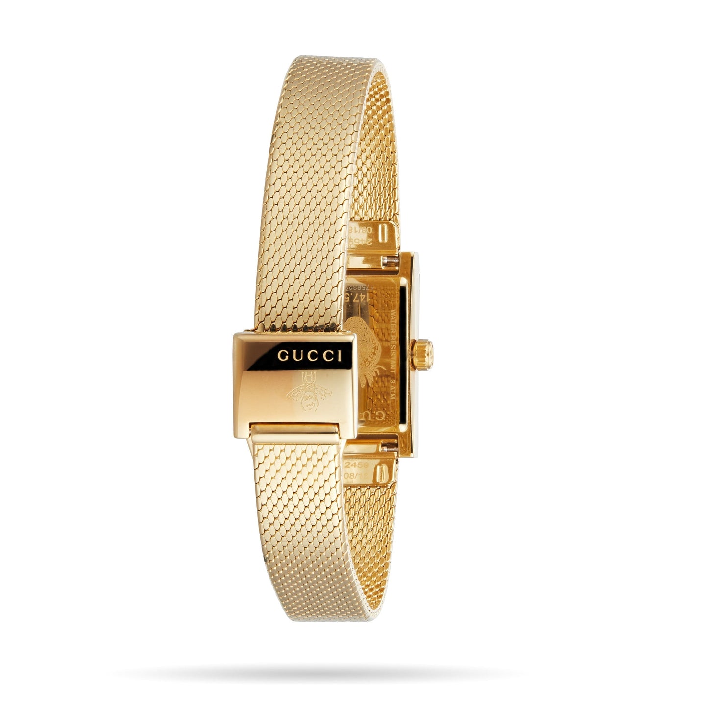Gucci G Frame Quartz Diamonds White Red Blue Dial Gold Mesh Bracelet Watch For Women - YA147511