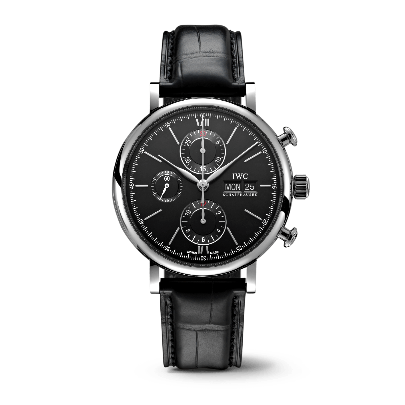 IWC Portofino Chronograph Black Dial Black Leather Strap Watch for Men - IW391029