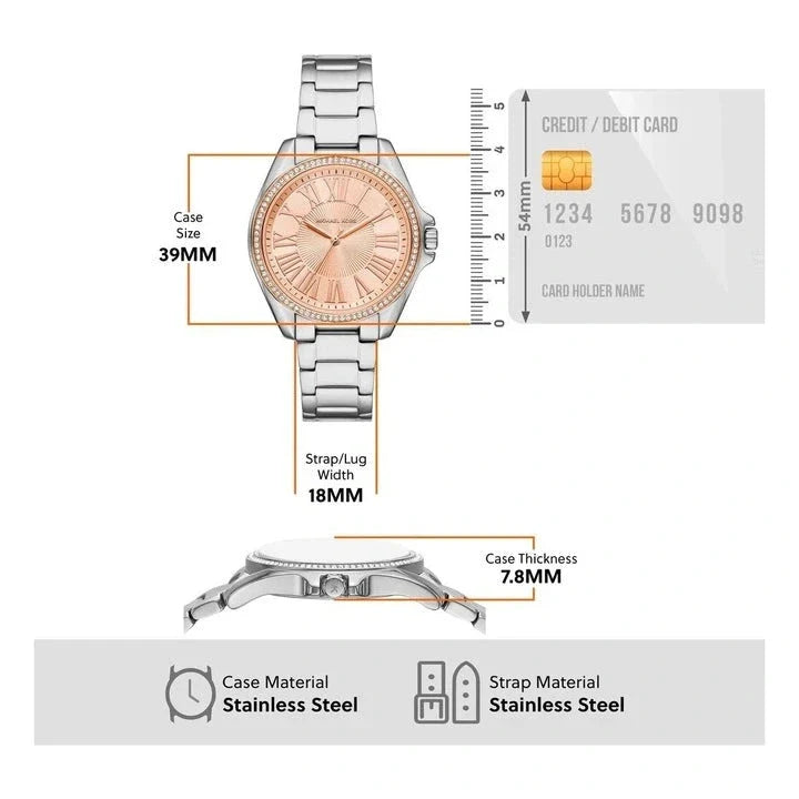 Michael Kors Kacie Three-Hand Gold Dial Silver Steel Strap Watch for Women - MK4854