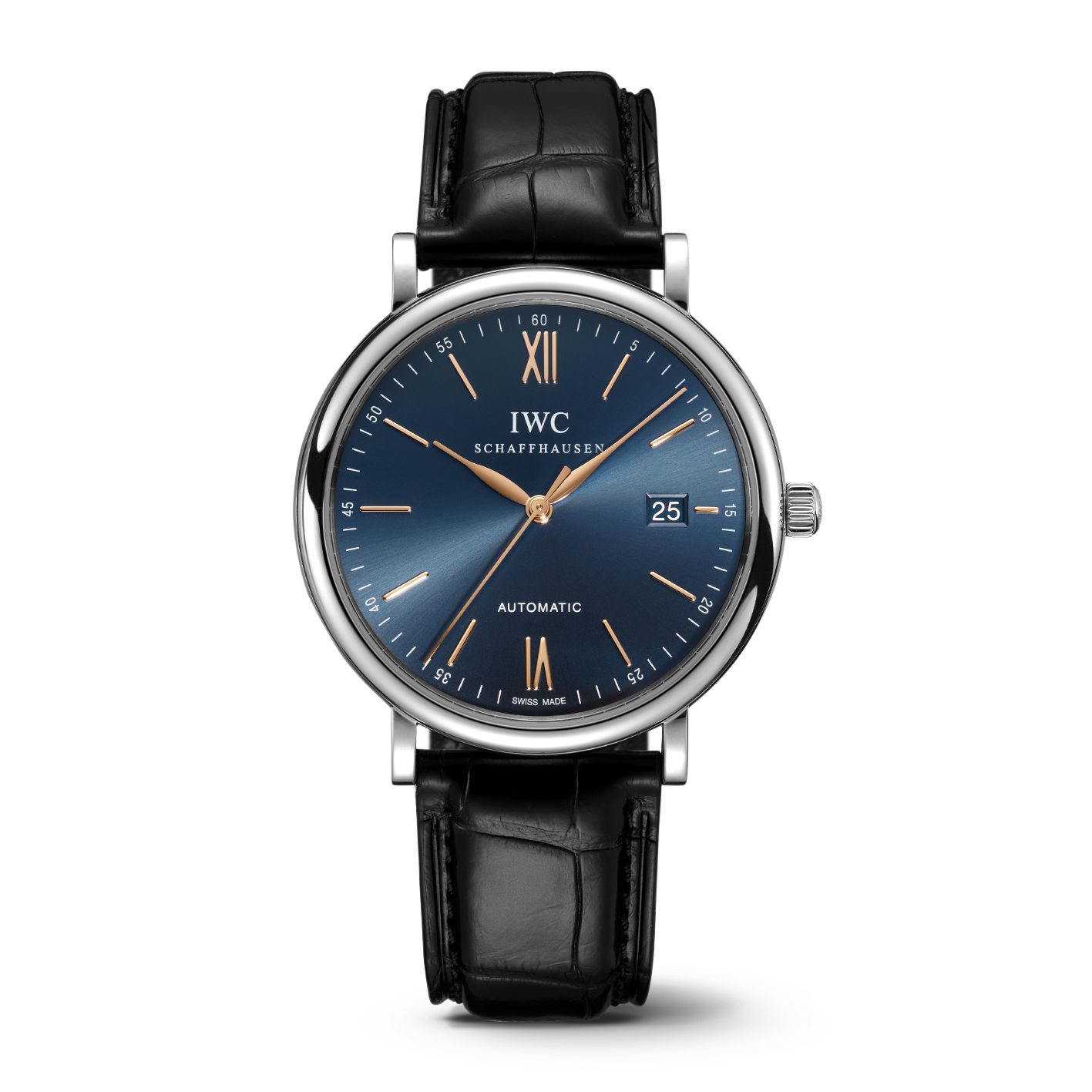 IWC Portofino Automatic Blue Dial Black Leather Strap Watch for Men - IW356523