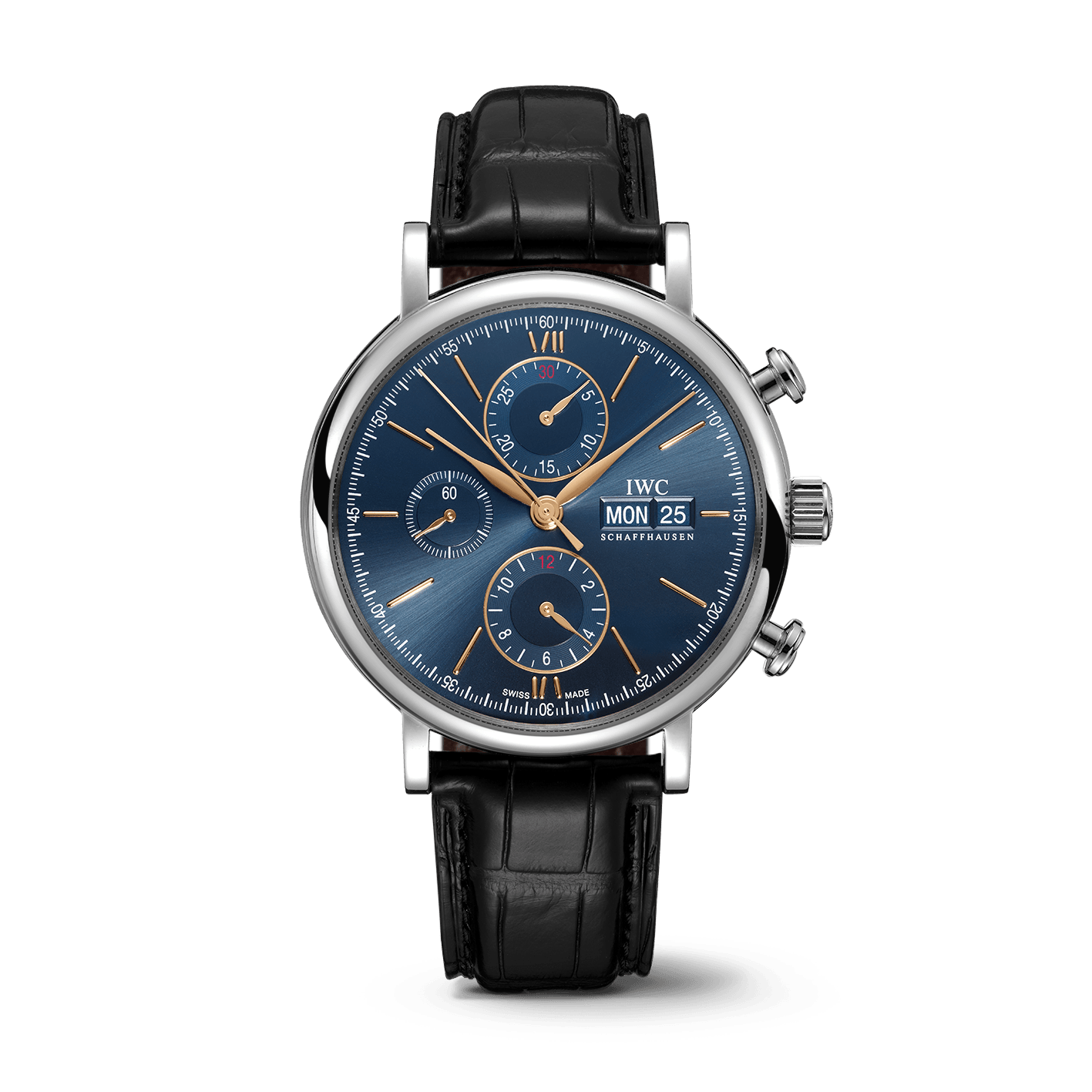 IWC Portofino Chronograph Blue Dial Black Leather Strap Watch for Men - IW391036