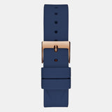 Guess Multifunction Crystals Rose Gold Dial Blue Rubber Strap Watch For Women - GW0439L4