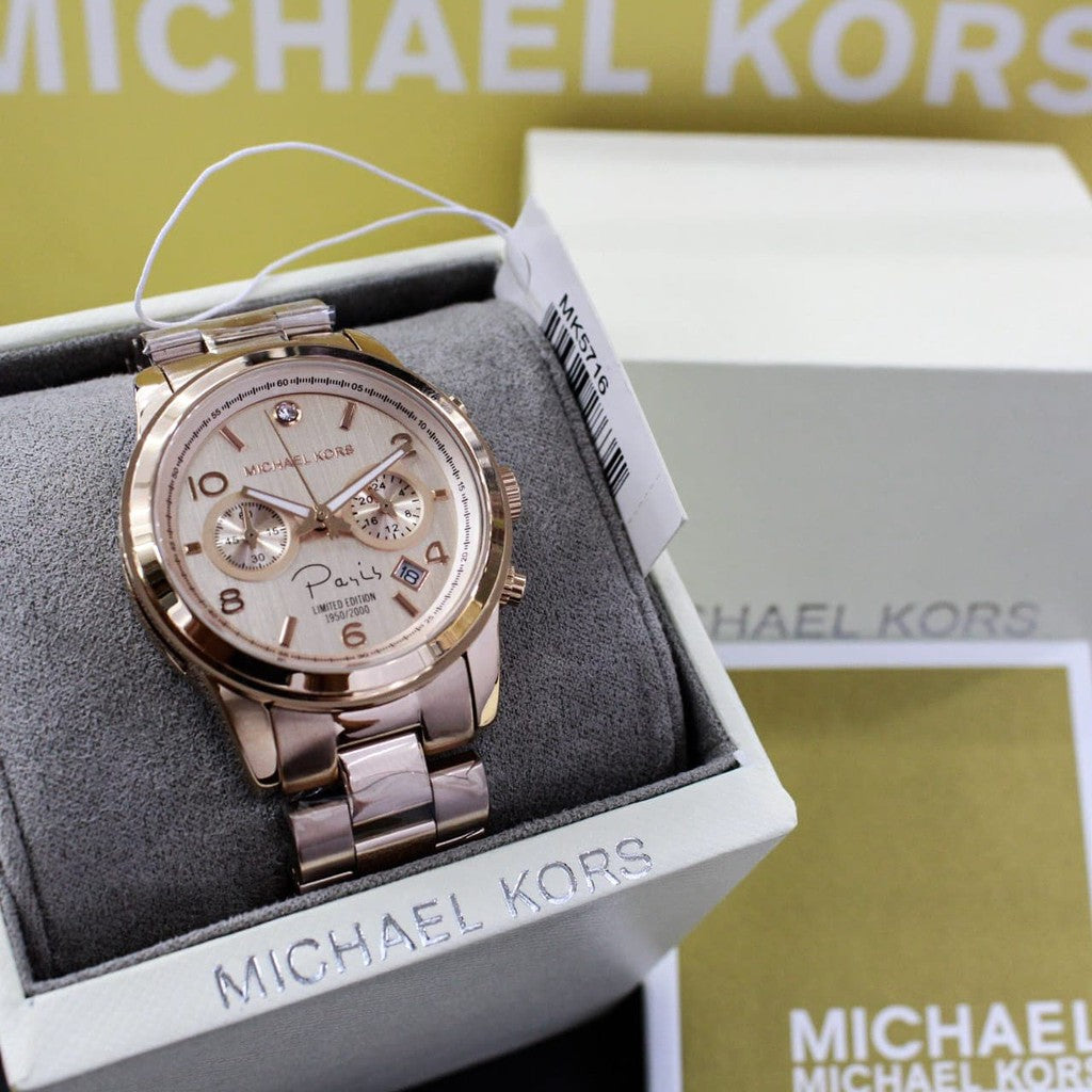 Michael Kors Paris Limited Edition Rose Gold Dial Steel Strap Watch for Women - MK5716