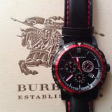 Burberry City Chronograph Black Dial Black Leather Strap Watch for Men - BU9803