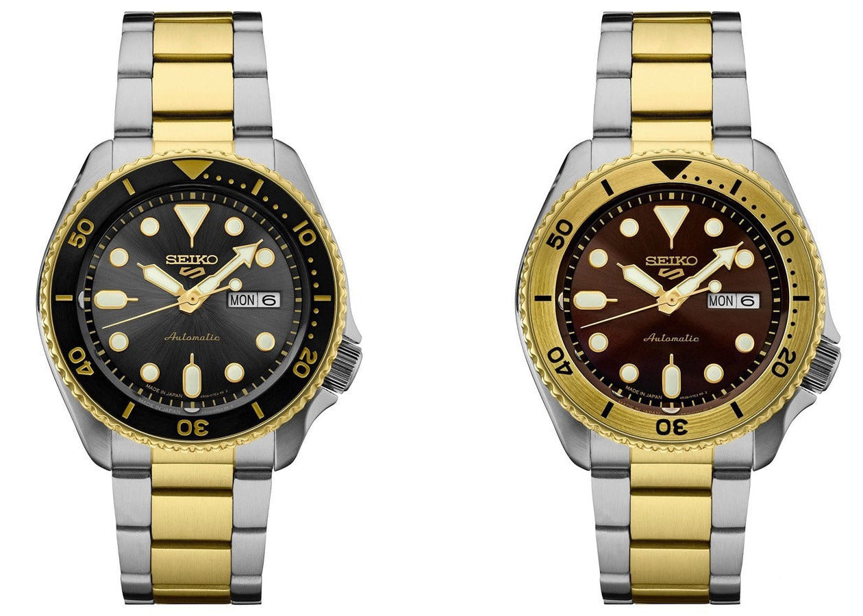 Seiko 5 Sports Automatic Brown Dial Two Tone Steel Strap Watch For Men - SRPK24