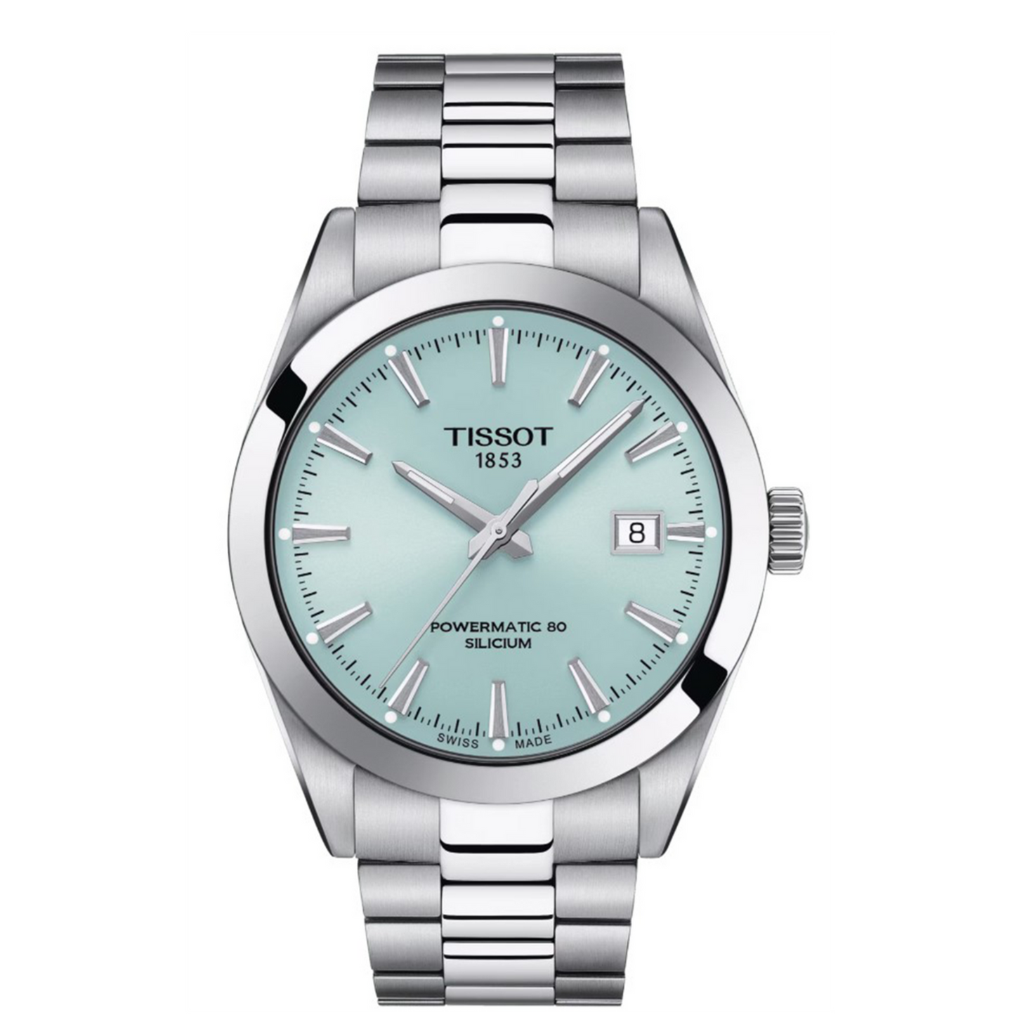 Tissot Gentleman Powermatic 80 Silicium Ice Blue Silver Steel Strap Watch For Men - T127.407.11.351.00