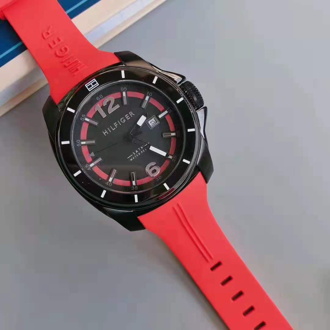 Tommy Hilfiger Windsurf Black Dial Red Rubber Strap Watch for Men - 1791112